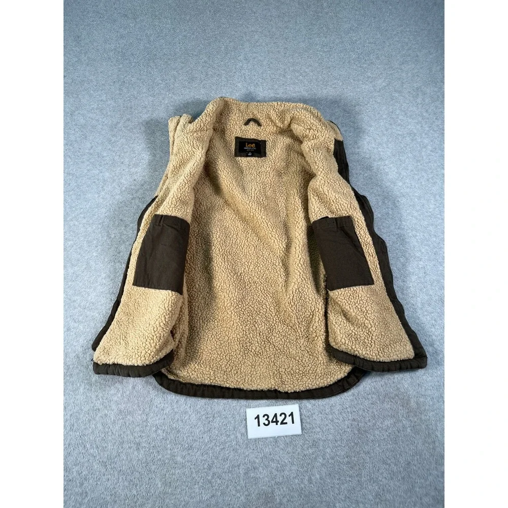 Lee Vest Mens Medium Brown Excellent Vintage Sherpa Lined Canvas Workwear Zip